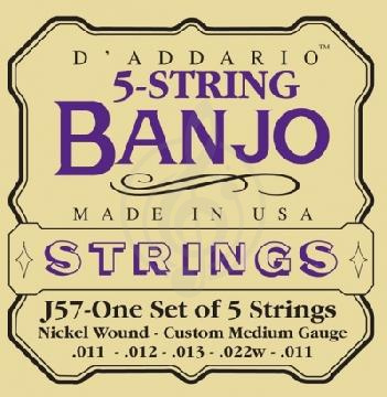 Струны для банджо Струны для банджо D'Addario D'Addario J57 - струны для банджо, 5 String and Tenor Banjo/Custom Medium/Nickel J57 - фото 1