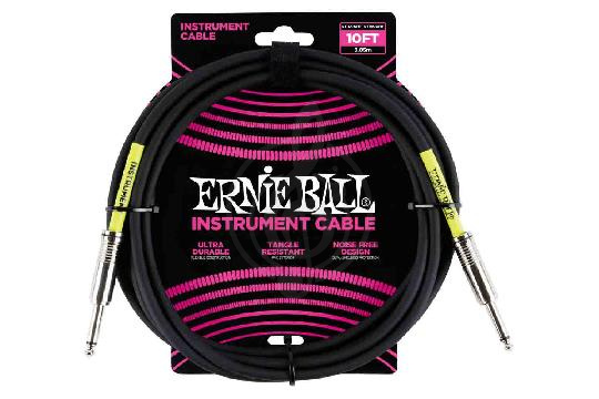  ERNIE BALL 6048 - кабель инструментальный с прямыми джеками, 3 метра черный, Ernie Ball 6048 в магазине DominantaMusic - фото 1